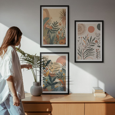 Lot de 3 tableaux pour salon Motifs végétaux aux couleurs douces