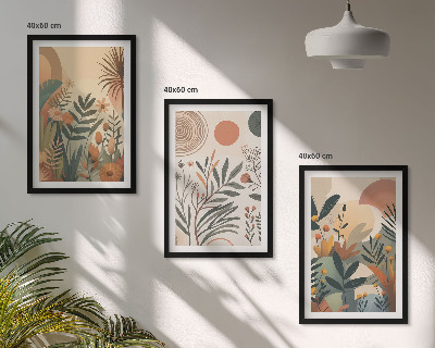 Lot de 3 tableaux pour salon Motifs végétaux aux couleurs douces