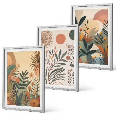 Lot de 3 tableaux pour salon Motifs végétaux aux couleurs douces