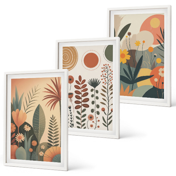 Lot de 3 tableaux pour salon Motifs végétaux bohèmes nature