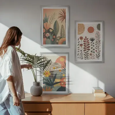Lot de 3 tableaux pour salon motifs végétaux bohèmes sur le thème de la nature