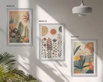 Lot de 3 tableaux pour salon motifs végétaux bohèmes sur le thème de la nature