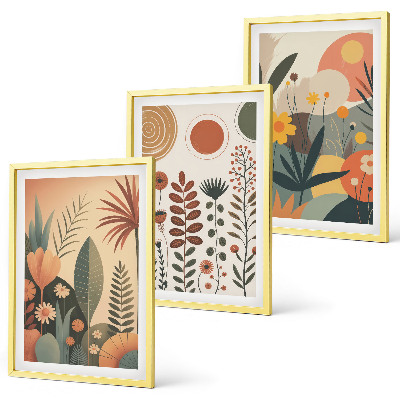 Lot de 3 tableaux pour salon Motifs végétaux bohèmes nature