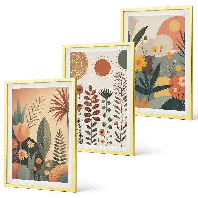 Lot de 3 tableaux pour salon motifs végétaux bohèmes sur le thème de la nature