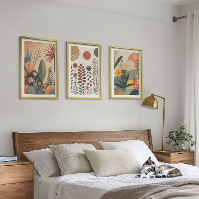 Lot de 3 tableaux pour salon Motifs végétaux bohèmes nature