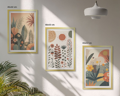 Lot de 3 tableaux pour salon Motifs végétaux bohèmes nature