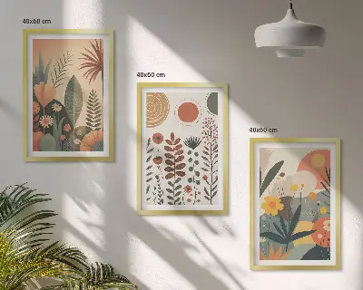 Lot de 3 tableaux pour salon motifs végétaux bohèmes sur le thème de la nature
