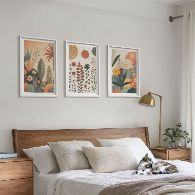 Lot de 3 tableaux pour salon Motifs végétaux bohèmes nature