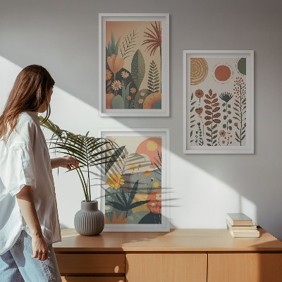 Lot de 3 tableaux pour salon Motifs végétaux bohèmes nature