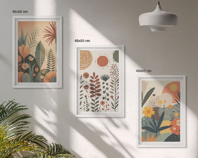 Lot de 3 tableaux pour salon Motifs végétaux bohèmes nature