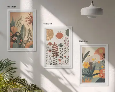 Lot de 3 tableaux pour salon motifs végétaux bohèmes sur le thème de la nature