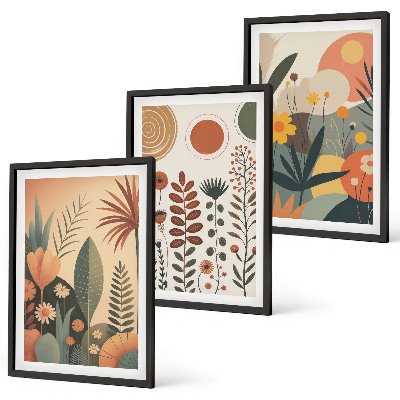 Lot de 3 tableaux pour salon Motifs végétaux bohèmes nature