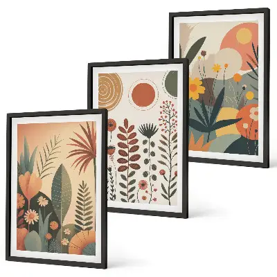 Lot de 3 tableaux pour salon motifs végétaux bohèmes sur le thème de la nature