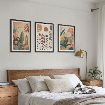 Lot de 3 tableaux pour salon Motifs végétaux bohèmes nature