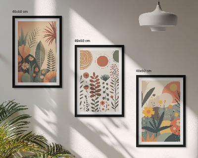 Lot de 3 tableaux pour salon Motifs végétaux bohèmes nature