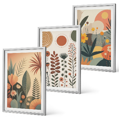 Lot de 3 tableaux pour salon Motifs végétaux bohèmes nature
