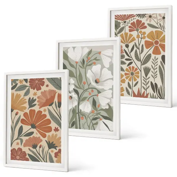 Cadre photo mural à motifs floraux orange et vert