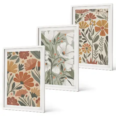 Cadre photo mural à motifs floraux orange et vert