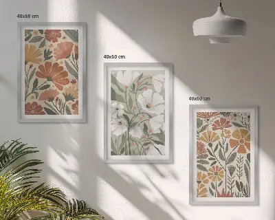 Cadre photo mural à motifs floraux orange et vert
