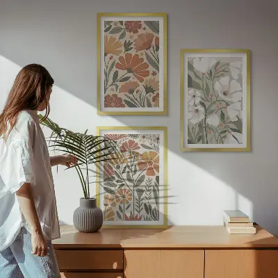 Cadre photo mural à motifs floraux orange et vert