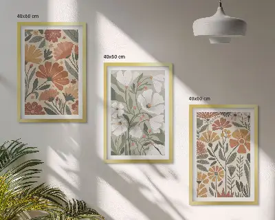 Cadre photo mural à motifs floraux orange et vert