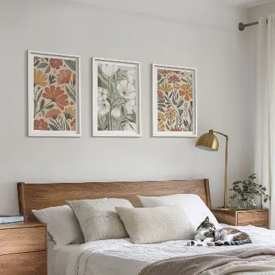 Cadre photo mural à motifs floraux orange et vert