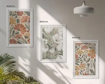 Cadre photo mural à motifs floraux orange et vert