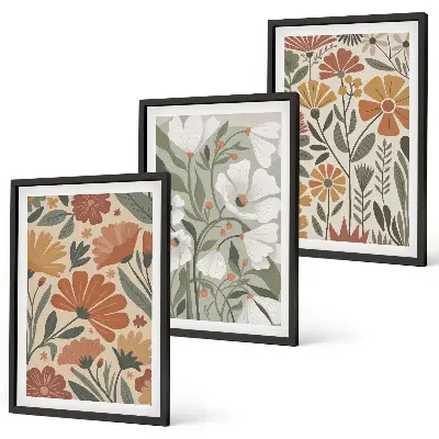 Cadre photo mural à motifs floraux orange et vert