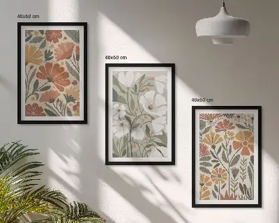 Cadre photo mural à motifs floraux orange et vert