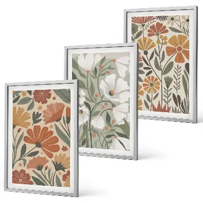 Cadre photo mural à motifs floraux orange et vert