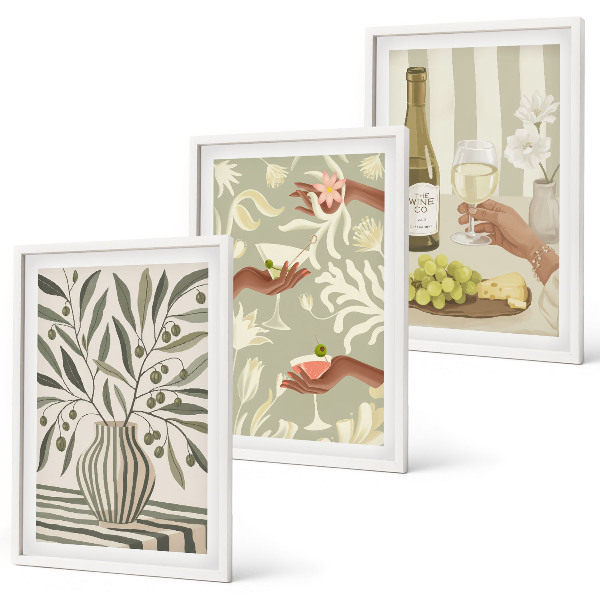 Lot de 3 tableaux pour salon Cocktails rustiques aux fleurs d'olivier