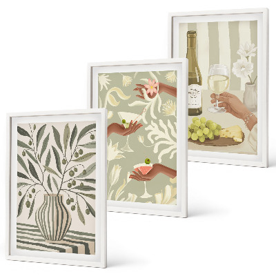 Lot de 3 tableaux pour salon Cocktails rustiques aux fleurs d'olivier