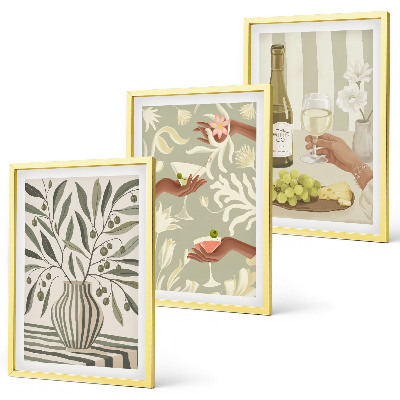 Lot de 3 tableaux pour salon Cocktails rustiques aux fleurs d'olivier