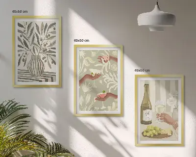 Lot de 3 tableaux pour salon motifs de cocktails rustiques aux fleurs d'olivier