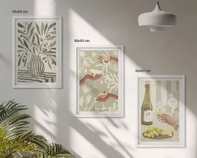 Lot de 3 tableaux pour salon motifs de cocktails rustiques aux fleurs d'olivier