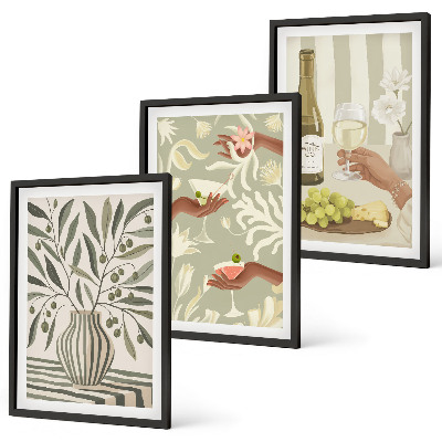 Lot de 3 tableaux pour salon Cocktails rustiques aux fleurs d'olivier