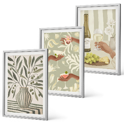 Lot de 3 tableaux pour salon Cocktails rustiques aux fleurs d'olivier