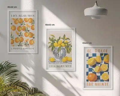 Cadre photo mural agrumes jaunes au style rétro