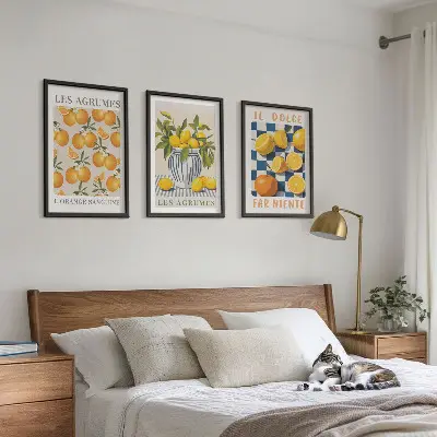 Cadre photo mural agrumes jaunes au style rétro
