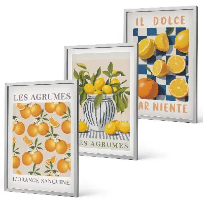 Cadre photo mural agrumes jaunes au style rétro