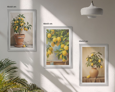 Lot de 3 tableaux pour salon Citronniers en pot et vase