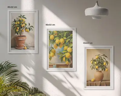 Lot de 3 tableaux pour salon représentant des citronniers en pot et en vase