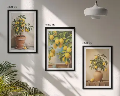 Lot de 3 tableaux pour salon représentant des citronniers en pot et en vase
