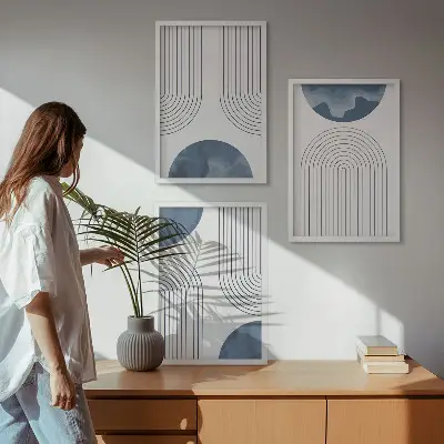Cadre photo mural avec motifs abstraits bleus