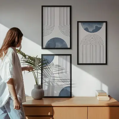 Cadre photo mural avec motifs abstraits bleus