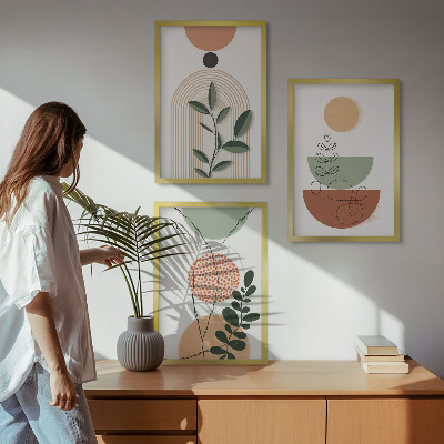 Lot de 3 tableaux pour salon Formes végétales abstraites