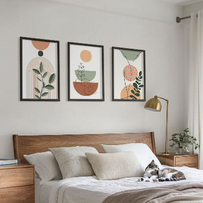 Lot de 3 tableaux pour salon Formes végétales abstraites