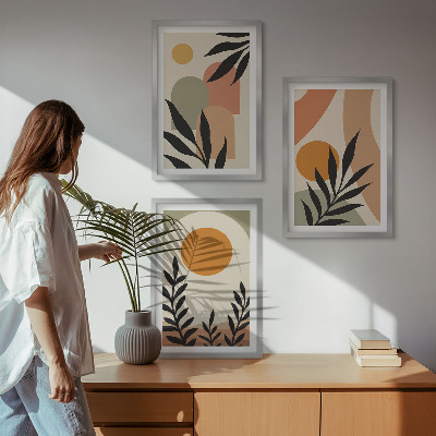 Lot de 3 tableaux pour salon Formes végétales abstraites