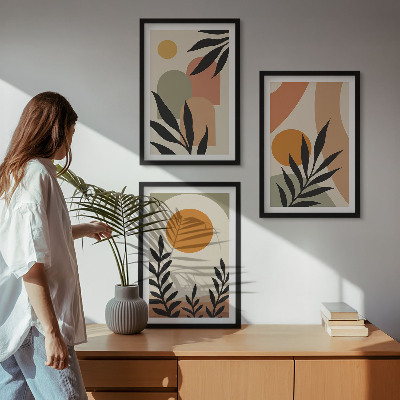 Lot de 3 tableaux pour salon Formes végétales abstraites