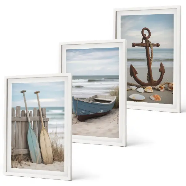 Cadre photo mural avec motif de plage, ancre de bateau et sable